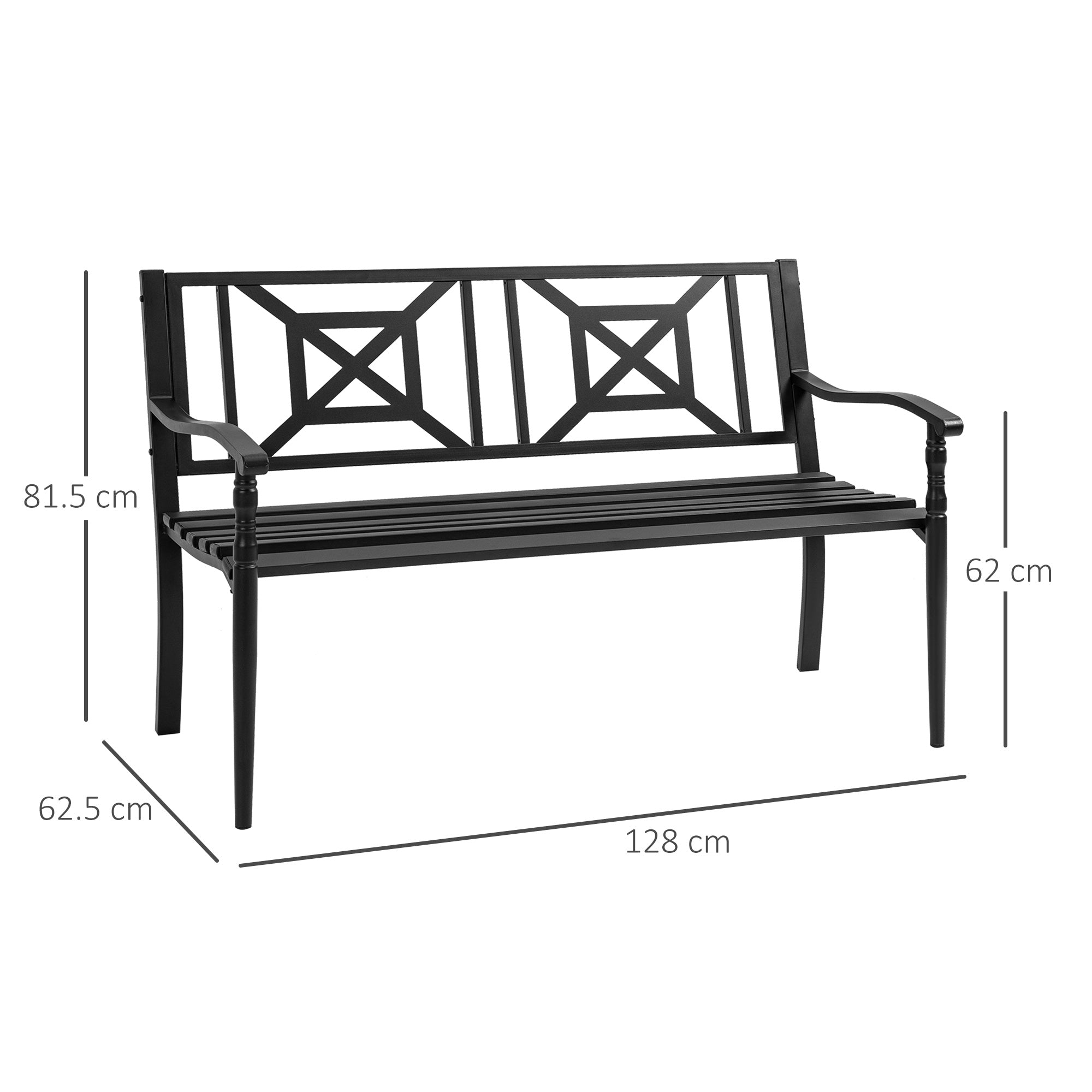 Panchina 2 Posti da Giardino 128x62,5x81,5 cm in Acciaio Nero