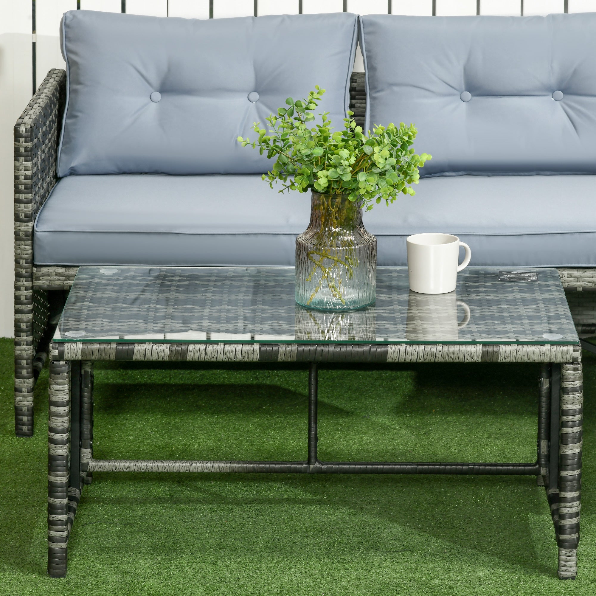 Set da Giardino  Divano Angolare Chaise Longue e Tavolino in Rattan PE Grigio