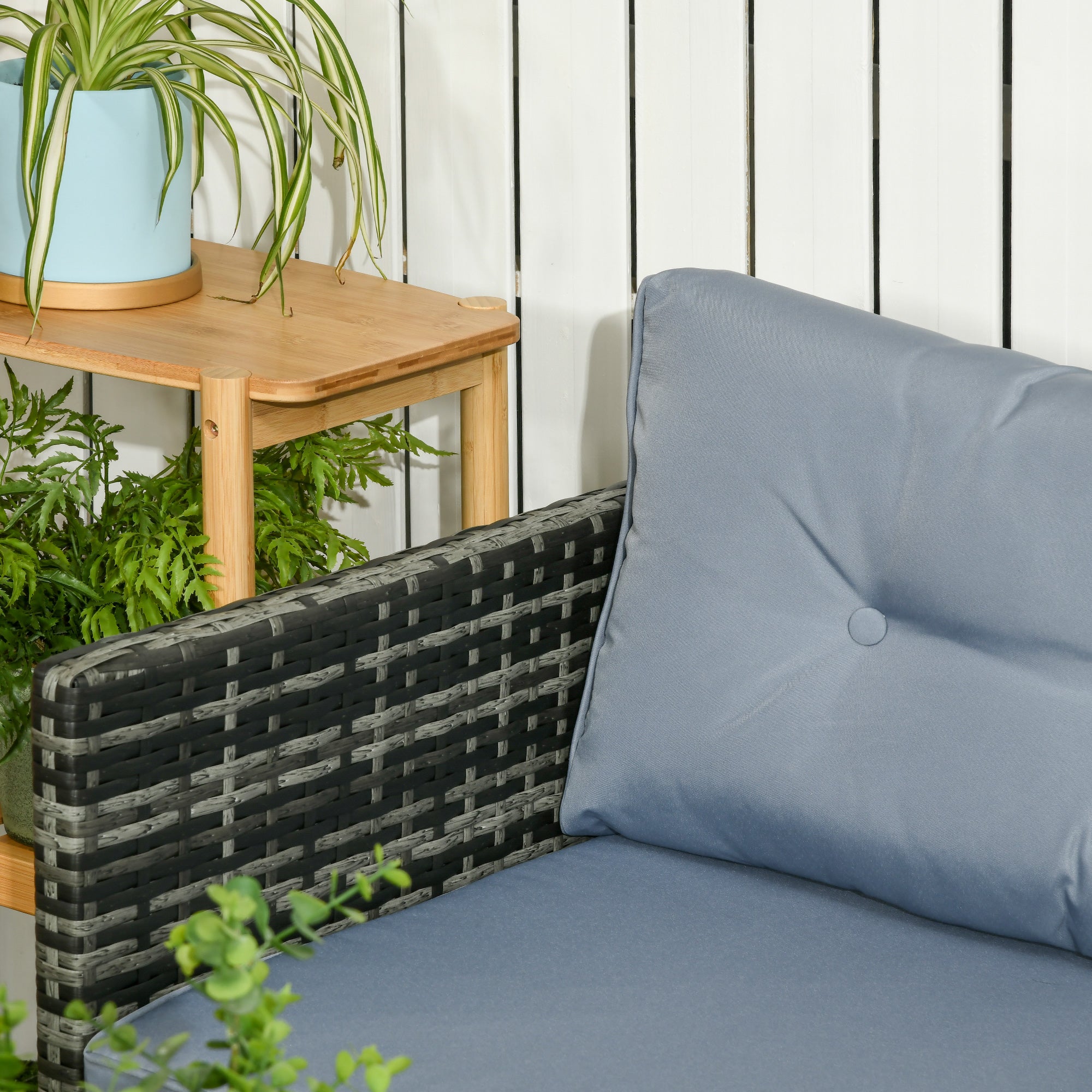 Set da Giardino  Divano Angolare Chaise Longue e Tavolino in Rattan PE Grigio