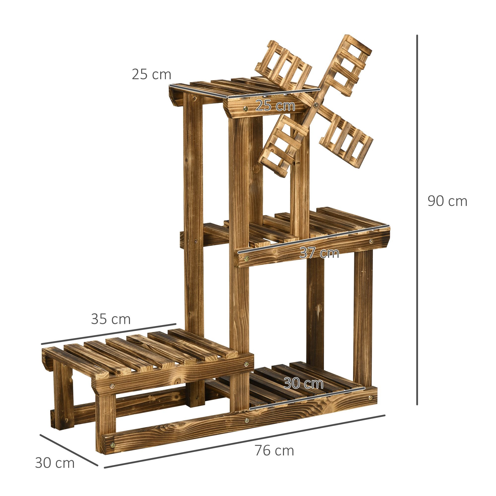 Portapiante Scaffale 4 Ripiani 76x30x90 cm in Legno di Abete Carbonizzato