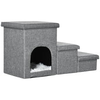 Scaletta per Cani e Gatti 3 Gradini 73,5x33x40,5 cm con Cuccia Grigia