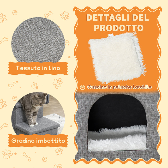 Scaletta per Cani e Gatti 3 Gradini 73,5x33x40,5 cm con Cuccia Grigia