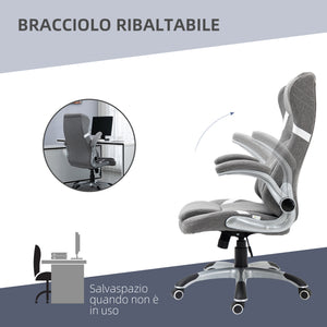 Sedia da Ufficio Presidenziale 68x76x109-117 cm con Supporto Lombare in Tessuto Traspirante Effetto Lino Grigio