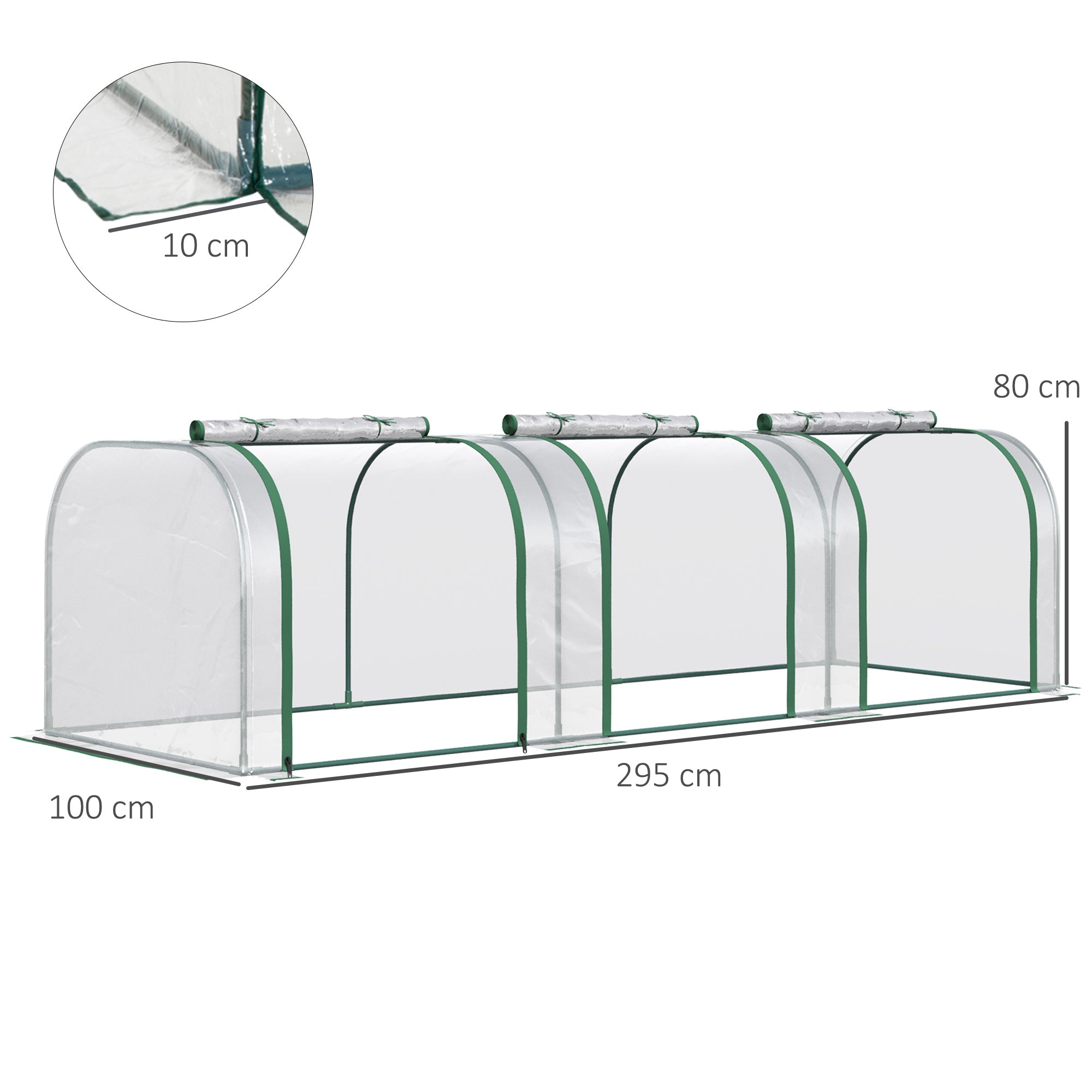 Serra da Giardino a Tunnel 295x100x80 cm Anti UV in Acciaio e PVC Trasparente