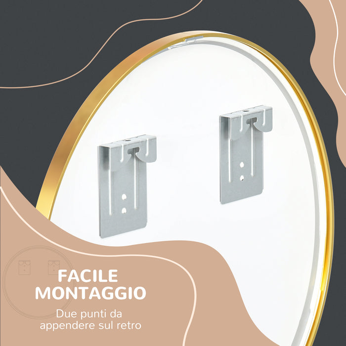 Specchio da Bagno Ø50x2 cm con Cornice in Lega di Alluminio Oro