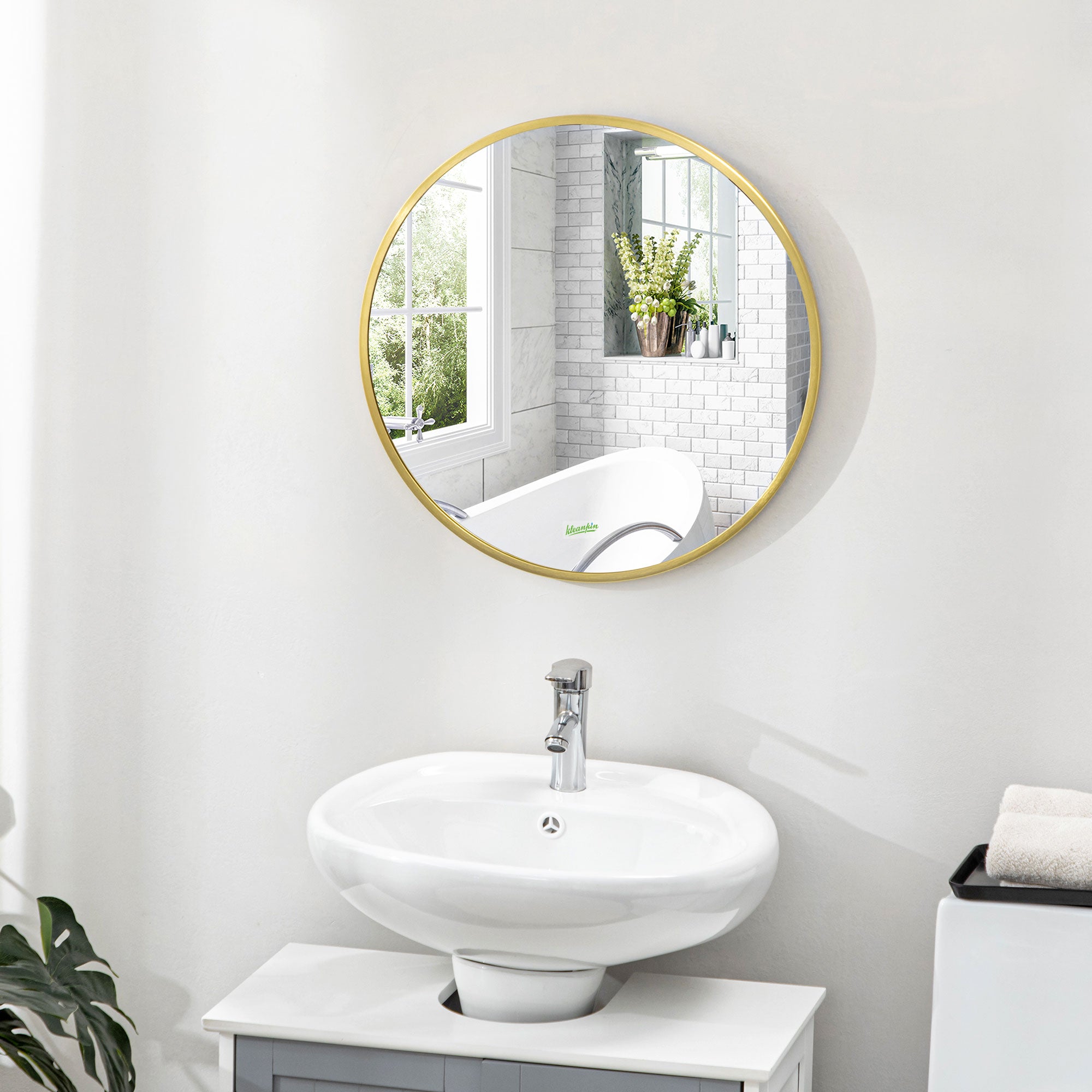 Specchio da Bagno Ø50x2 cm con Cornice in Lega di Alluminio Oro