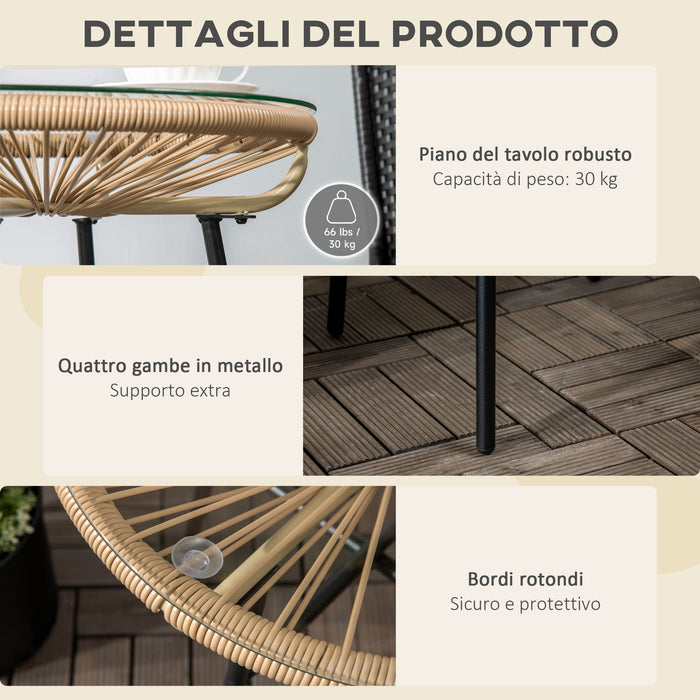 Tavolino Soggiorno Ø50x50 cm in Metallo e Rattan PE Beige