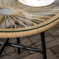 Tavolino Soggiorno Ø50x50 cm in Metallo e Rattan PE Beige