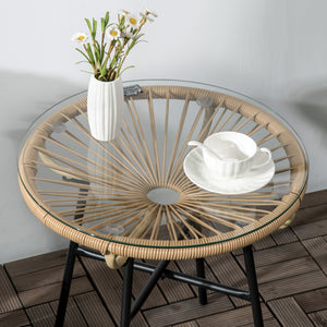 Tavolino Soggiorno Ø50x50 cm in Metallo e Rattan PE Beige