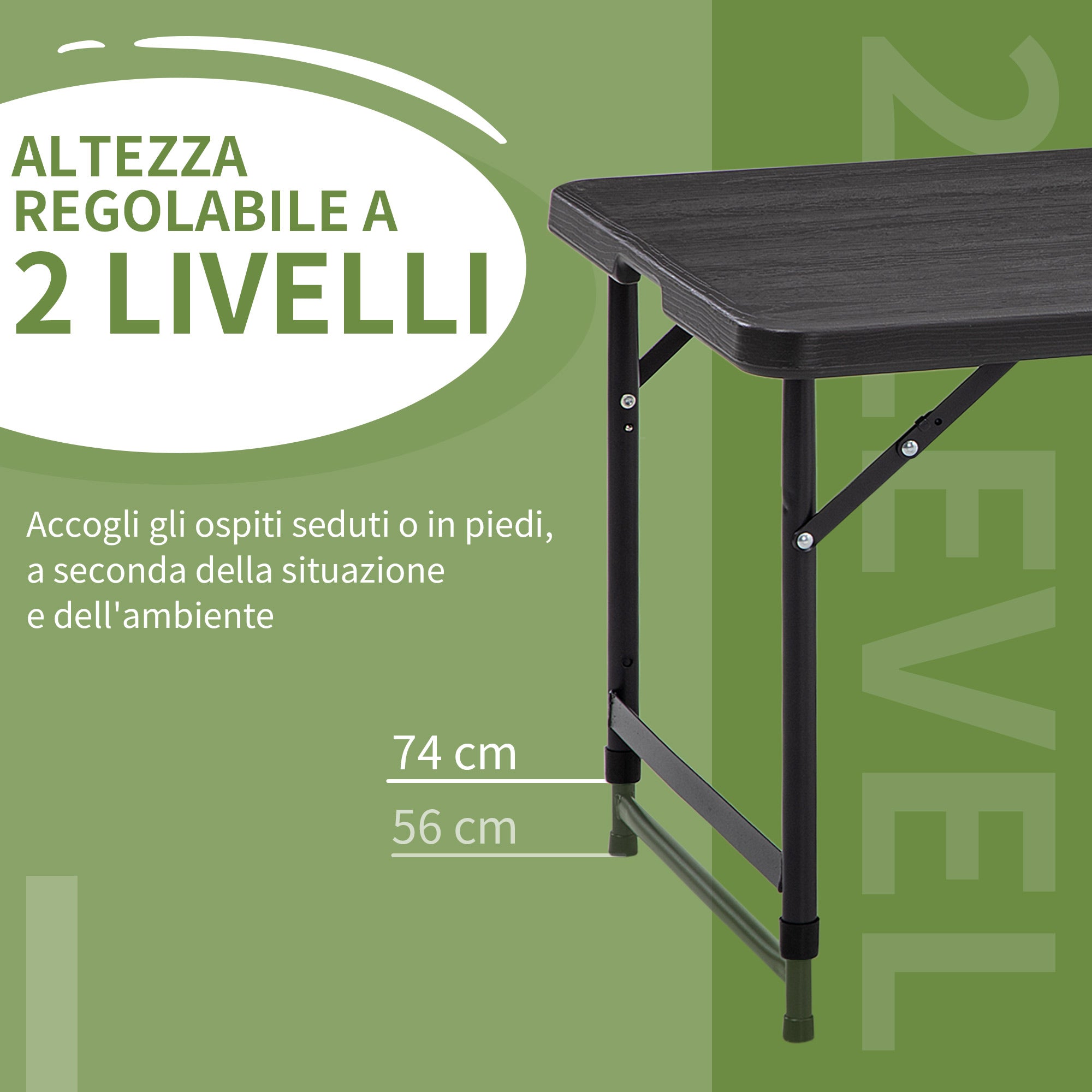 Tavolo Catering Pieghevole 118x60x74 cm in Acciaio e HDPE Grigio Scuro