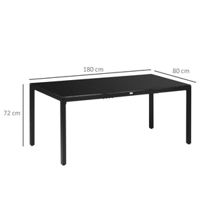 Tavolo da Giardino 180x80x72 cm in Alluminio e Vetro Temperato Nero