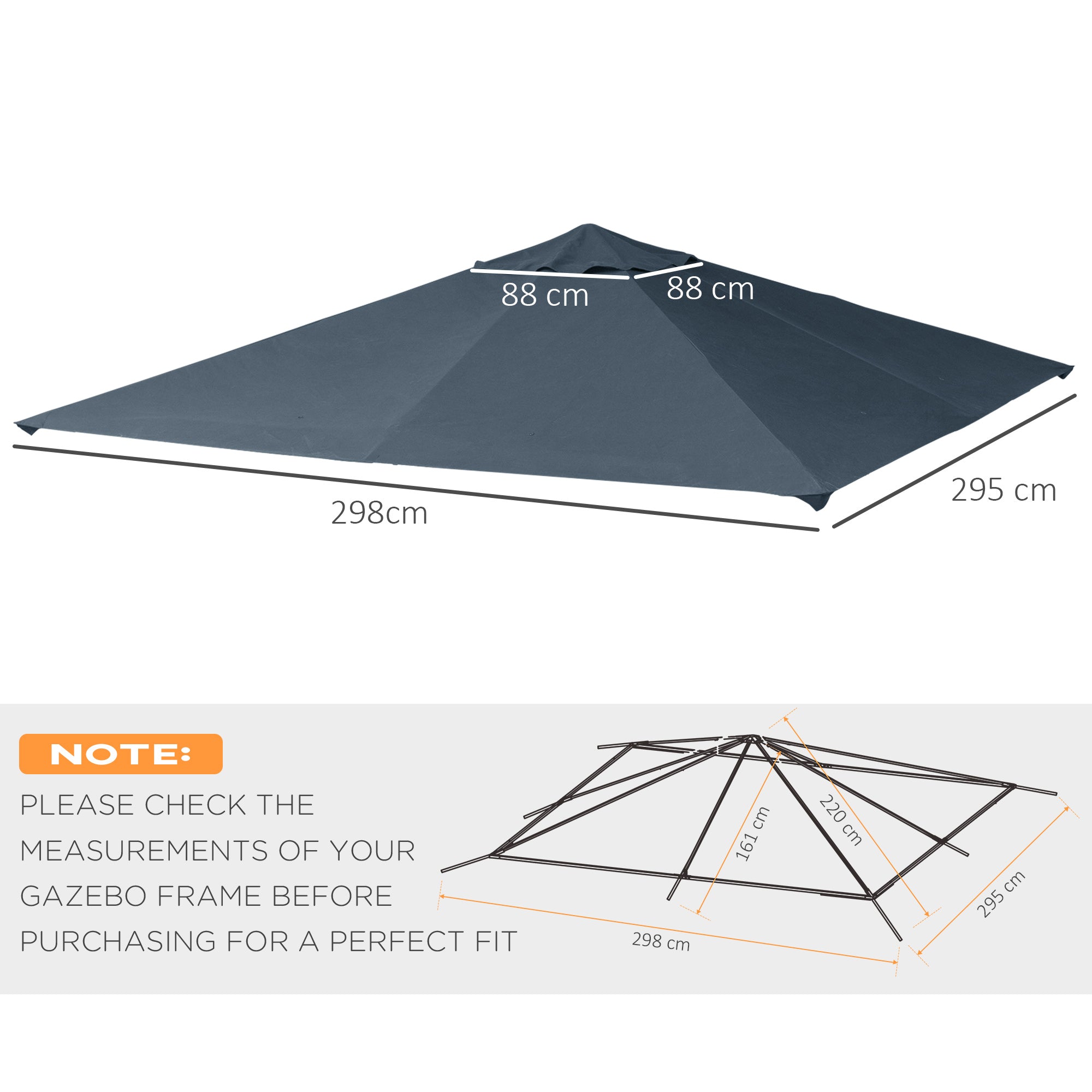 Tetto di Ricambio per Gazebo da Giardino 3x3m in Poliestere Grigio