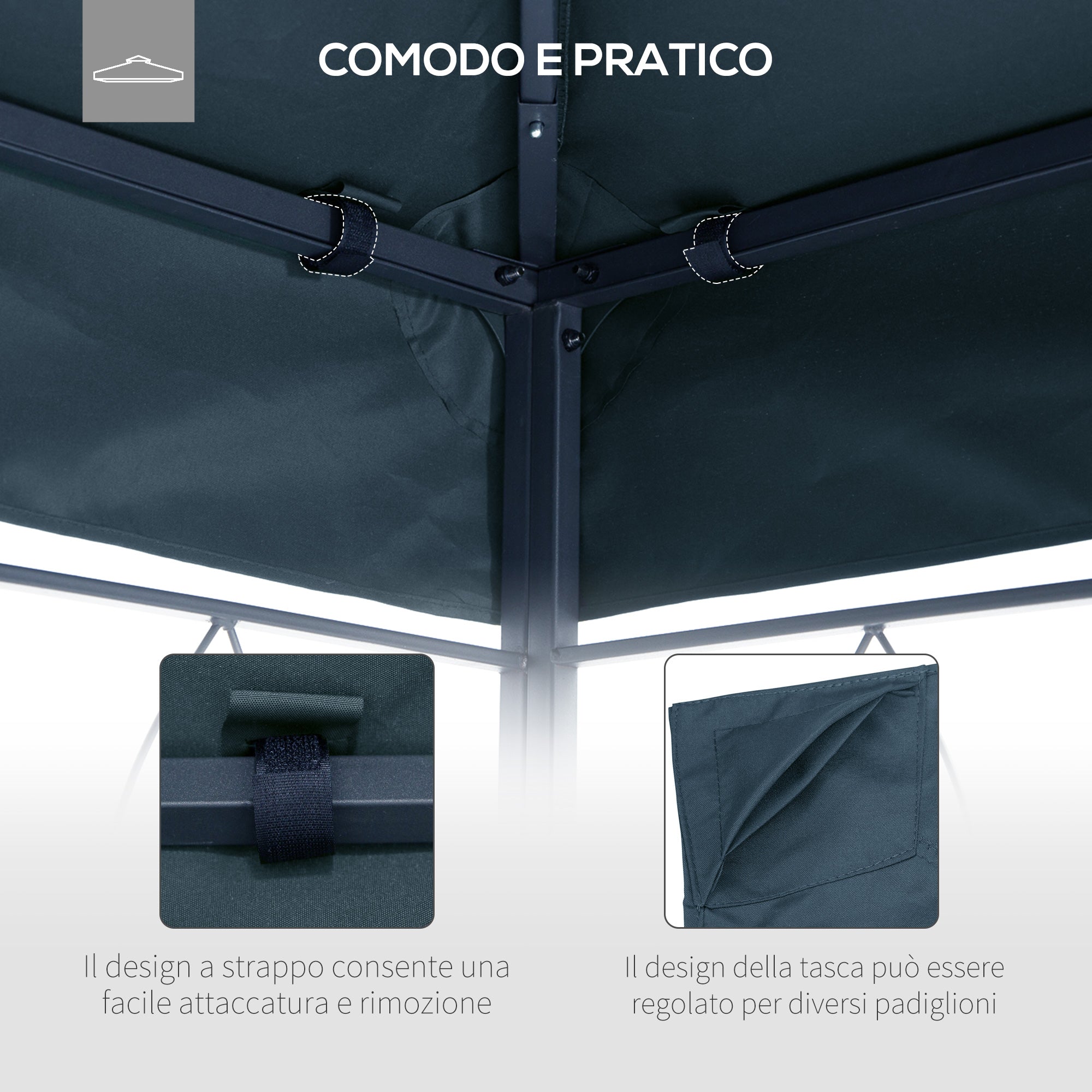 Tetto di Ricambio per Gazebo da Giardino 3x3m in Poliestere Grigio