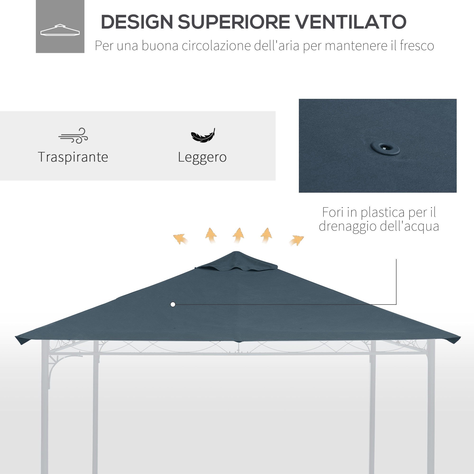 Tetto di Ricambio per Gazebo da Giardino 3x3m in Poliestere Grigio