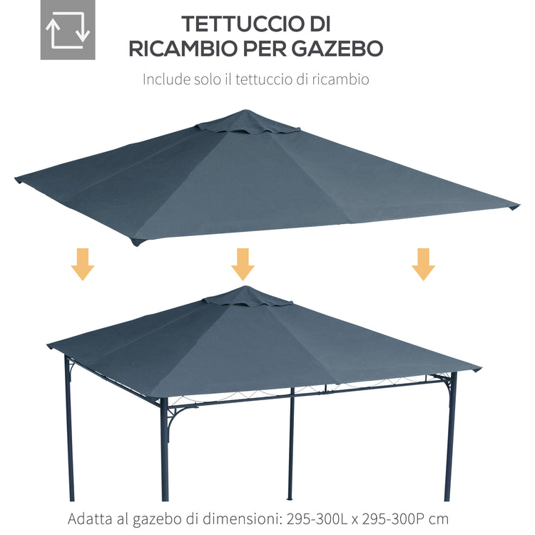 Tetto di Ricambio per Gazebo da Giardino 3x3m in Poliestere Grigio