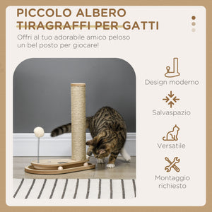 Albero Tiragraffi per Gatti 35x23x40 cm con Pallina Gioco in Truciolato e Iuta Rovere