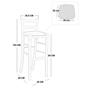 Sgabello in legno bianco laccato con seduta similpelle marrone h 80 cm 