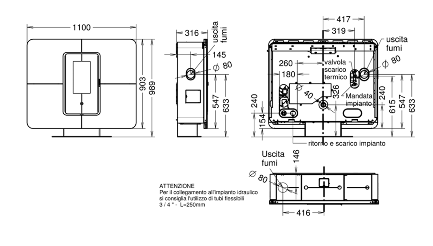 PROMO - Termostufa a pellet Thermorossi SlimQuadro Idra in cristallo sundecor fiori avorio 14.3 kW