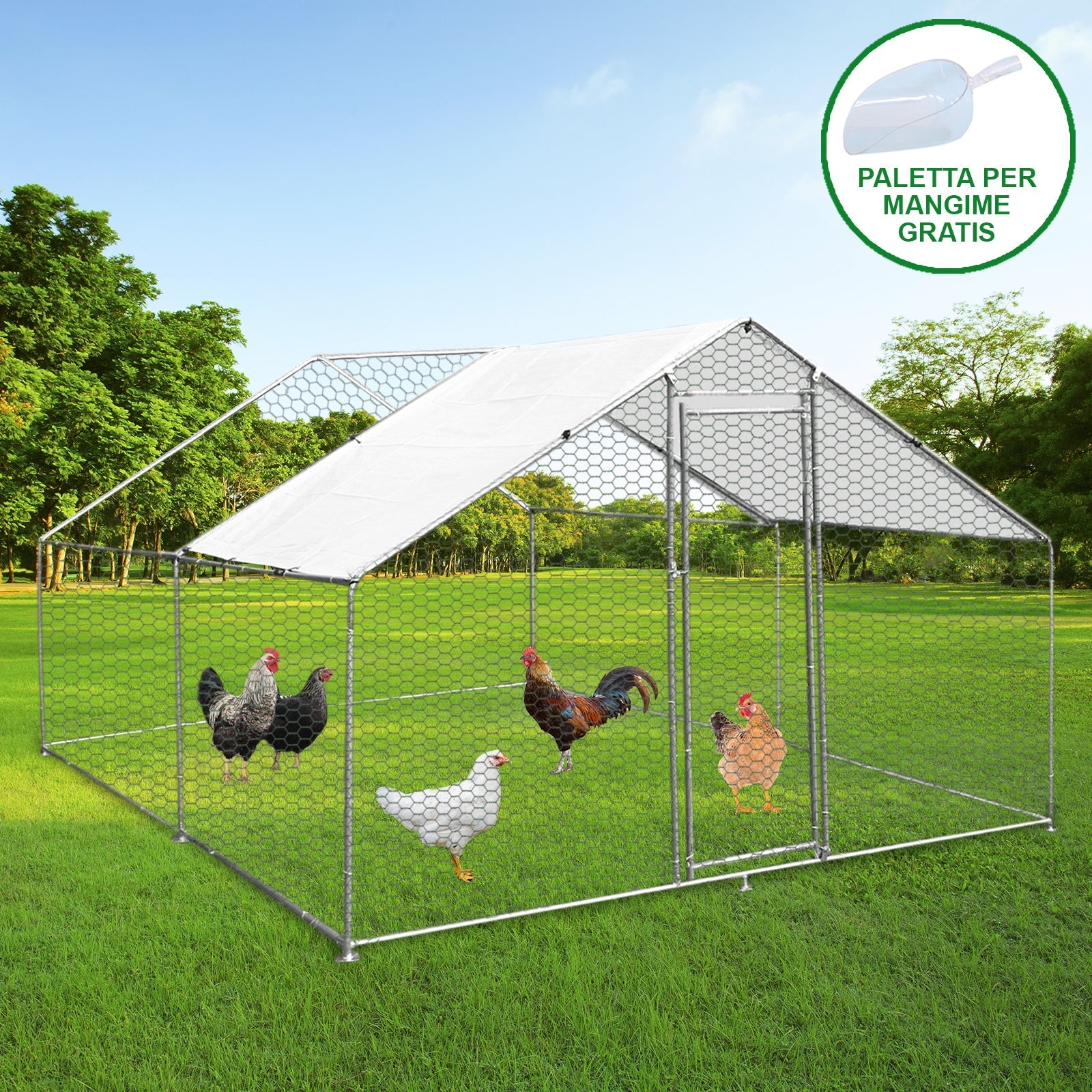 Gabbia Pollaio Recinto Recinzione Box Inox da Galline Pollame Polli 3m x 4m x 2m