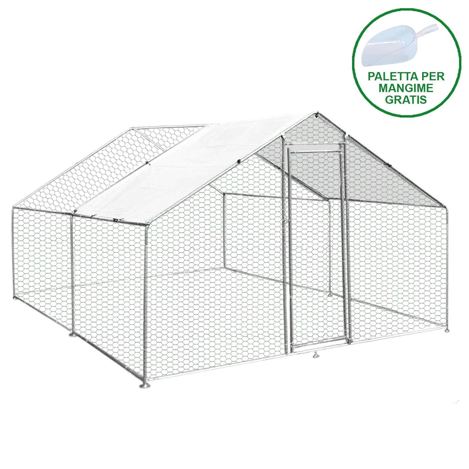 Gabbia Pollaio Recinto Recinzione Box Inox da Galline Pollame Polli 3m x 4m x 2m