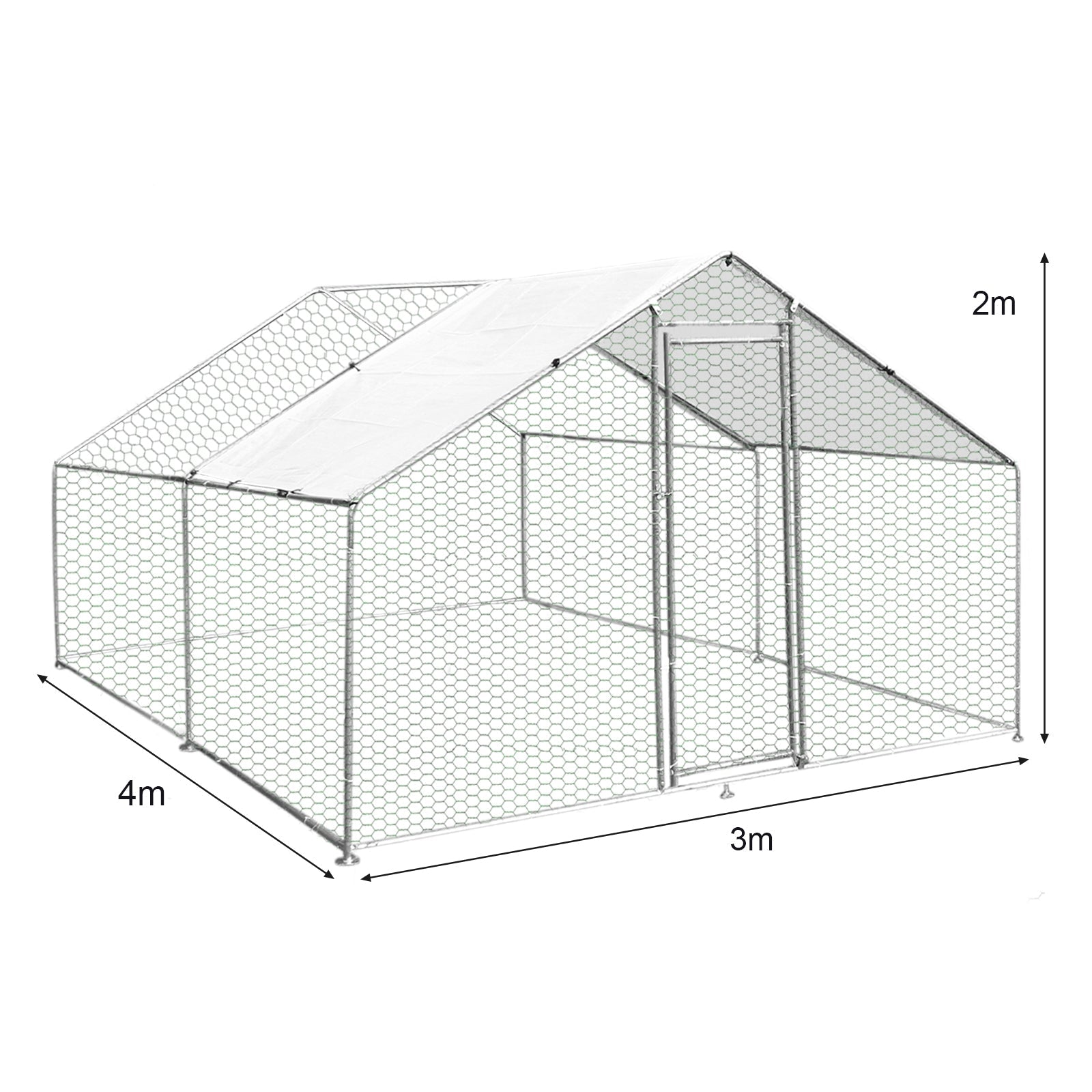 Gabbia Pollaio Recinto Recinzione Box Inox da Galline Pollame Polli 3m x 4m x 2m