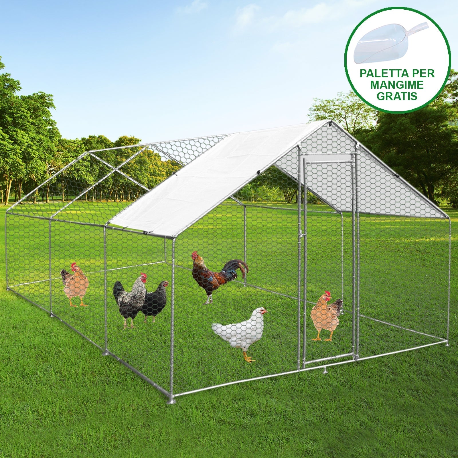 Gabbia Pollaio Recinto Recinzione Box Inox da Galline Pollame Polli 4m x 6m x 2m