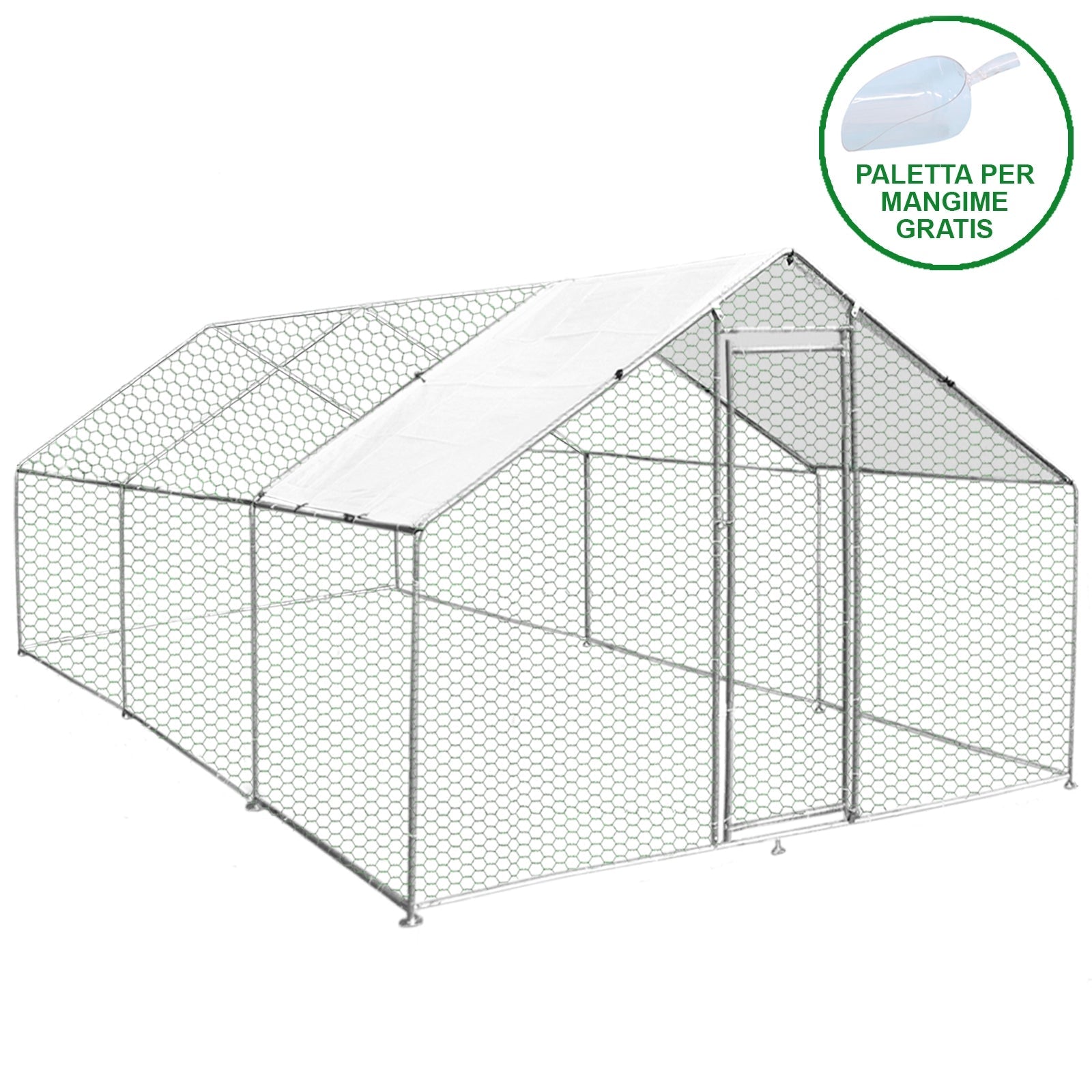 Gabbia Pollaio Recinto Recinzione Box Inox da Galline Pollame Polli 4m x 6m x 2m