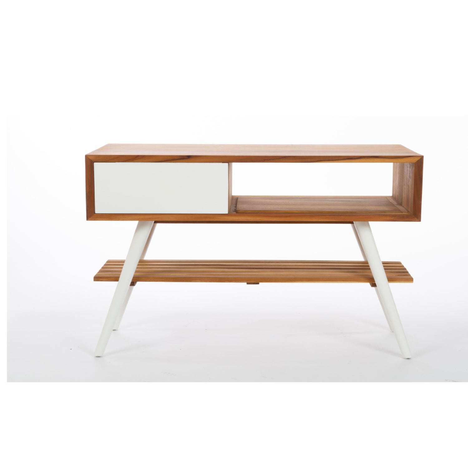 Consolle da bagno in Teak naturale 100cm serie Feelgood Small Cipi con un cassetto - frontale bianco