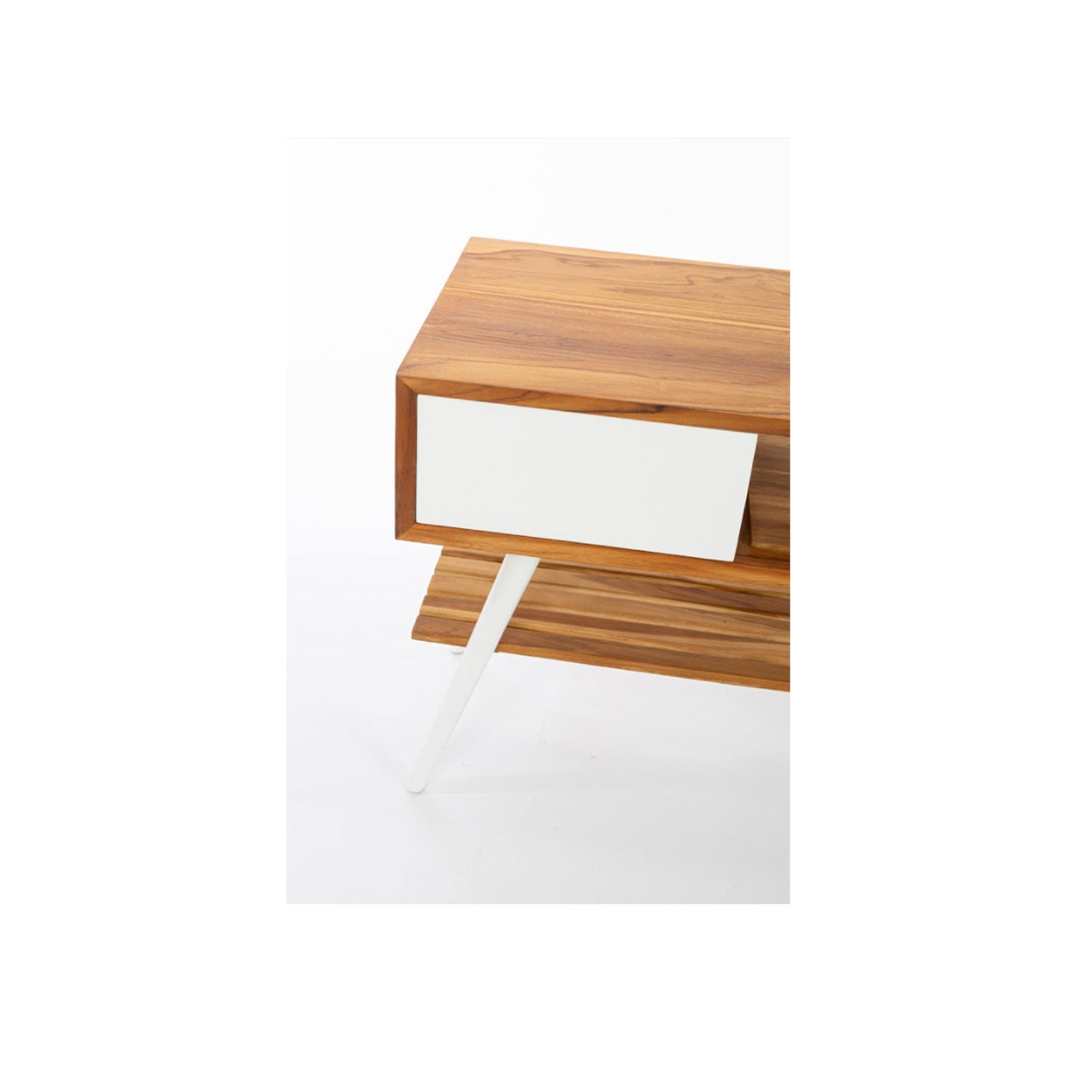 Consolle da bagno in Teak naturale 100cm serie Feelgood Small Cipi con un cassetto - frontale bianco