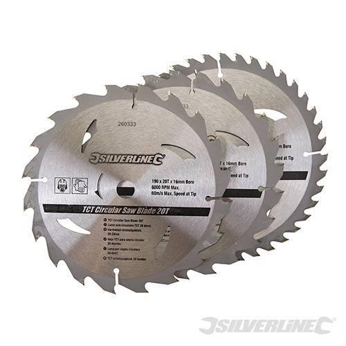 Silverline Lame per seghe circolari in TCT da 20 24 40 denti 3p.zi - 180 x 30 - 20, 24 e 40 mm