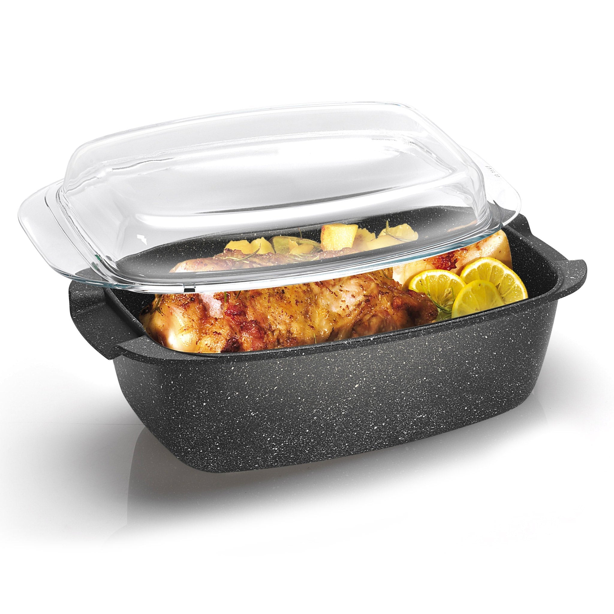 Casseruola Rettangolare con Coperchio in Vetro Antiaderente 33x22 cm Olympia Hard Cook