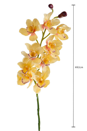 Set 2 Rami Artificiali Cymbidium Real Touch con 10 Fiori e 2 Bocci H 92 cm