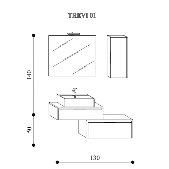 Mobile bagno sospeso Trevi01 cm 130x190x46 finitura olmo rosseau