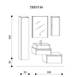 Mobile bagno sospeso Trevi04 cm 130x190x46 laccato lucido bianco