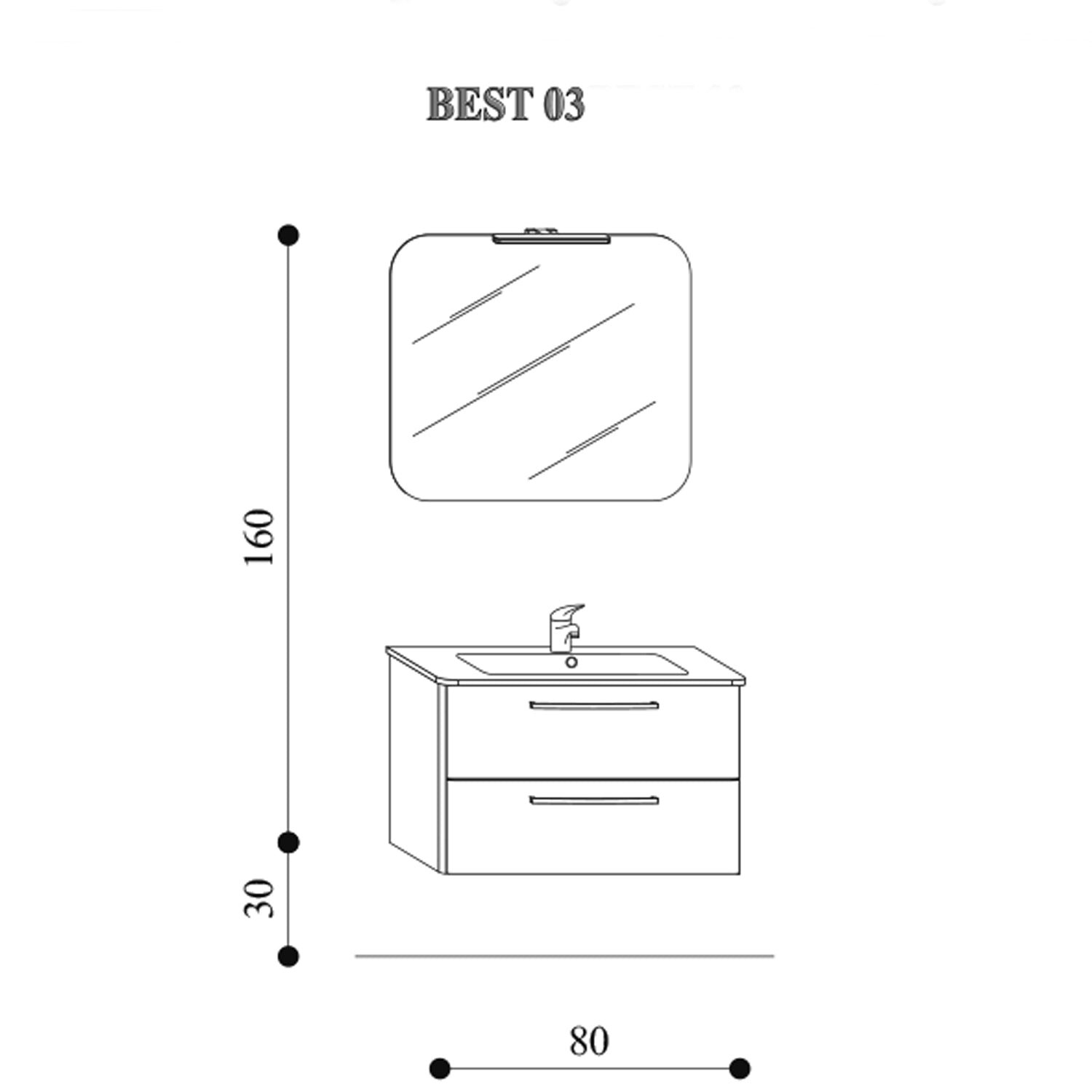 Mobile bagno sospeso Best03 cm 80x190x46 laccato lucido bianco