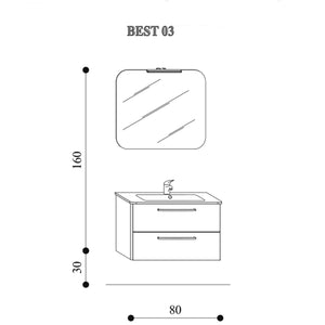 Mobile bagno sospeso Best03 cm 80x190x46 laccato lucido bianco