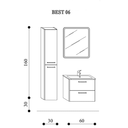 Mobile bagno sospeso Best06 cm 90x190x46 laccato lucido bianco