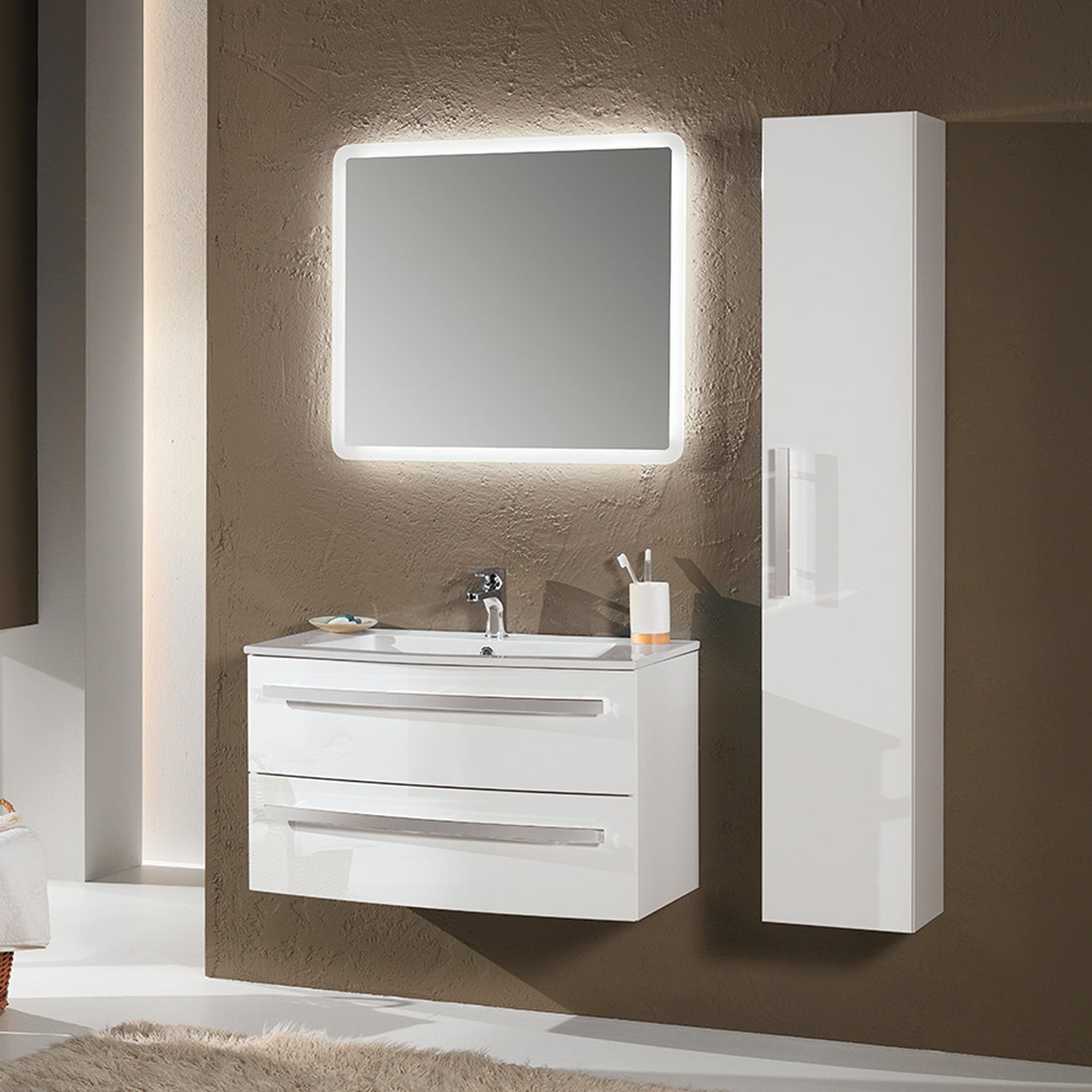 Mobile bagno sospeso Oscar03 cm 115x190x46  laccato lucido bianco