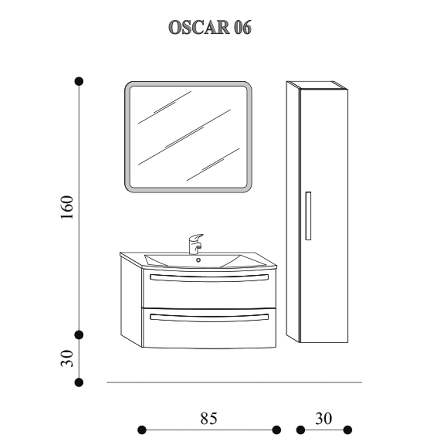 Mobile bagno sospeso Oscar03 cm 115x190x46  laccato lucido bianco