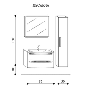 Mobile bagno sospeso Oscar03 cm 115x190x46  laccato lucido bianco