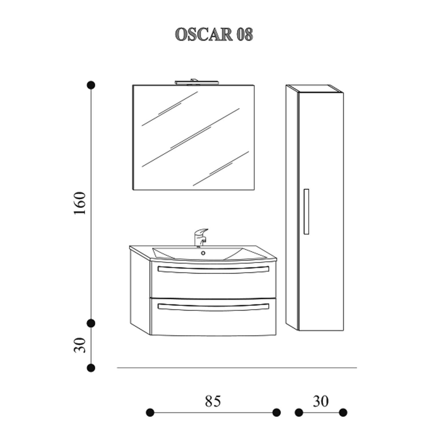 Mobile bagno sospeso Oscar01 cm 115x190x46 rovere nabucco