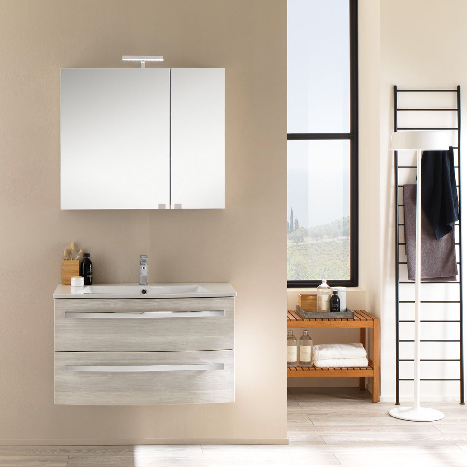 Mobile bagno sospeso Oscar02 cm 85x190x46 larice