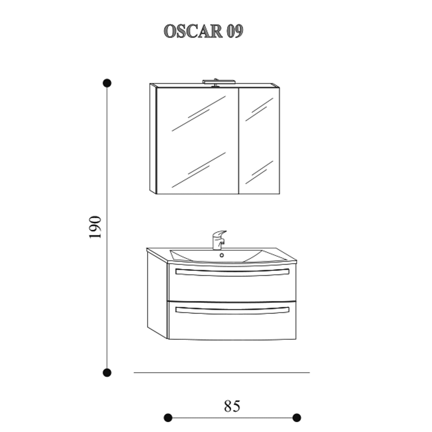 Mobile bagno sospeso Oscar02 cm 85x190x46 larice