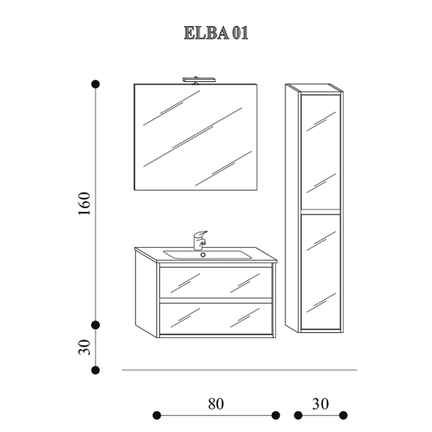 Mobile bagno sospeso Elba01 cm 110x190x46 olmo rosseau