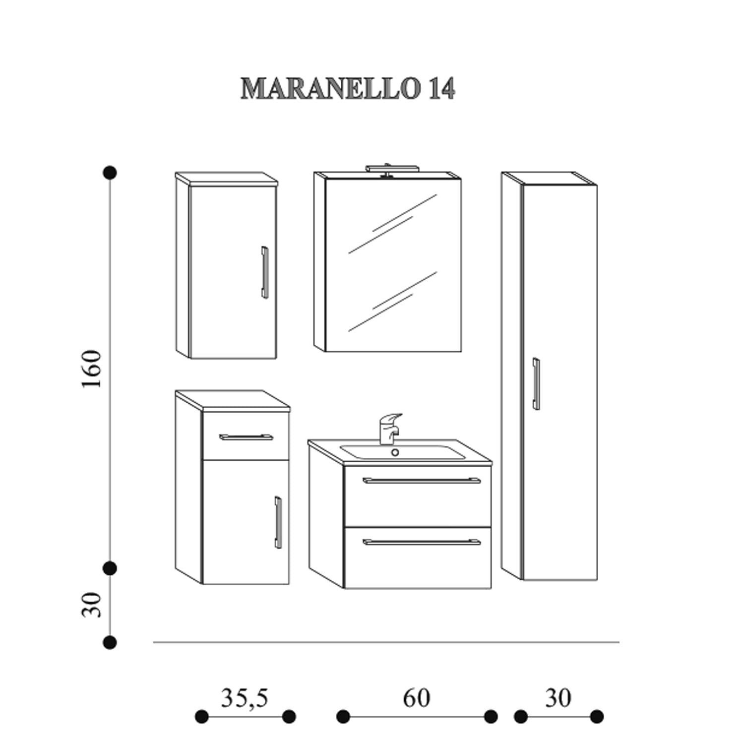 Mobile bagno sospeso Maranello02 cm 125,5x190x46 larice