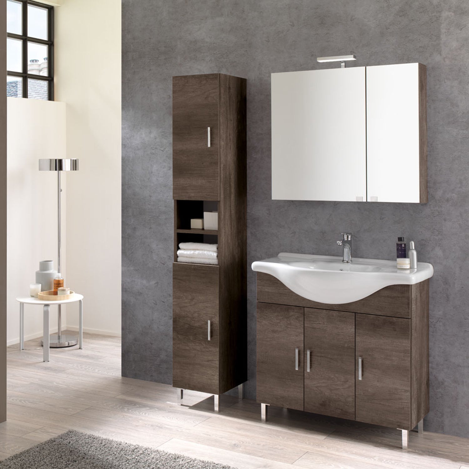 Mobile bagno a terra 115 cm Pisa03 finitura rovere scuro