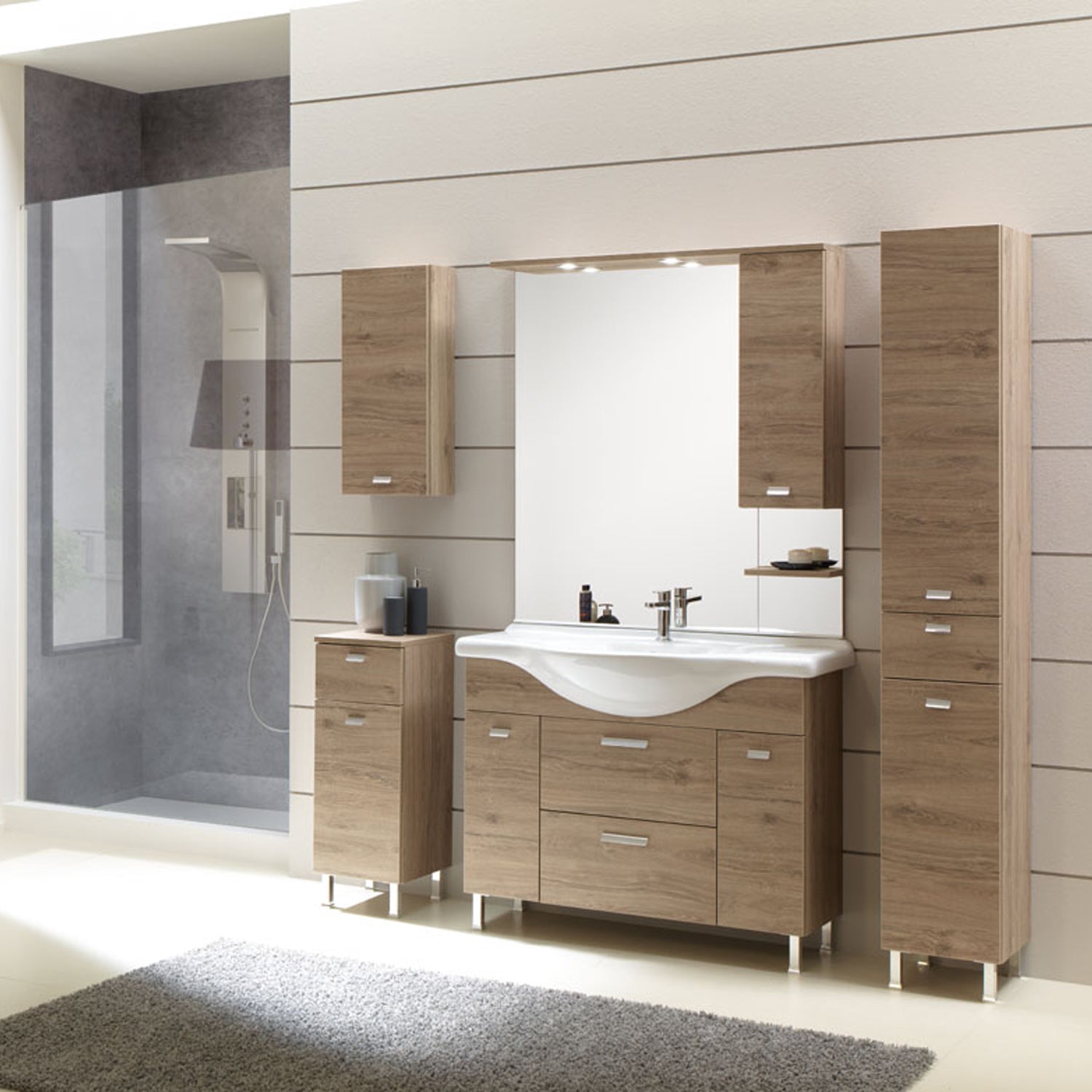 Mobile bagno a terra Rimini03 cm 165x195x50 rovere nabucco