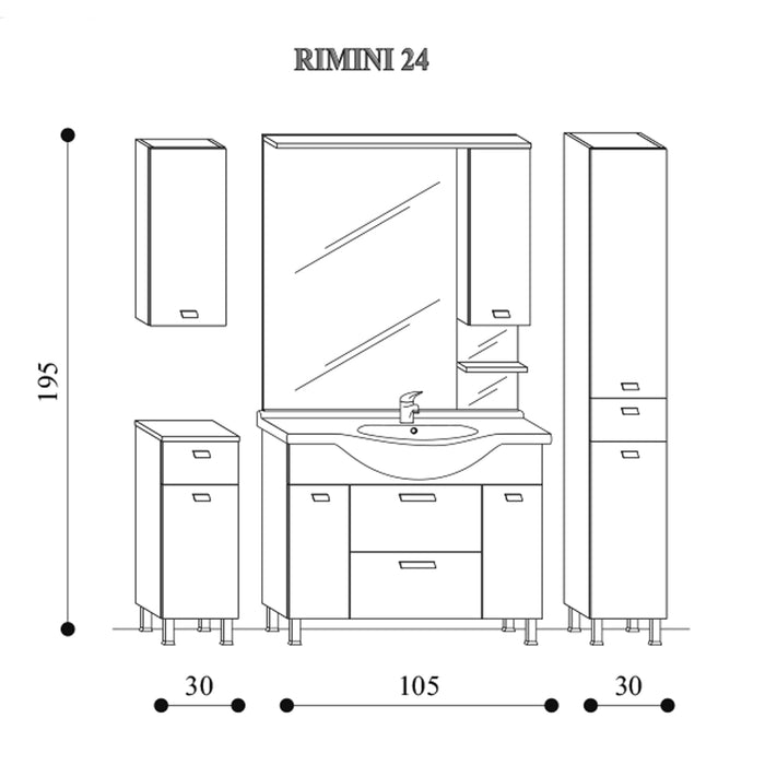 Mobile bagno a terra Rimini03 cm 165x195x50 rovere nabucco