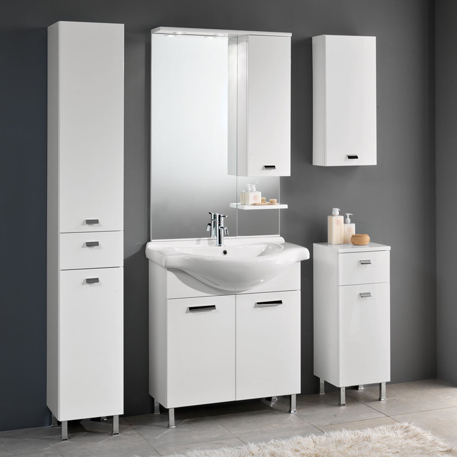 Mobile bagno a terra Rimini05 cm135x195x47  laccato lucido bianco