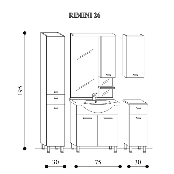 Mobile bagno a terra Rimini05 cm135x195x47  laccato lucido bianco